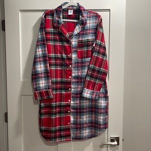 Lands End button up plaid pajama dress